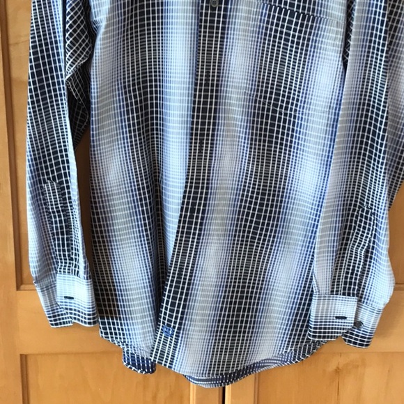 Preowned mens Bugatchi UOMO long sleeve plaid shirt - M - black, blue & white - Picture 3 of 6